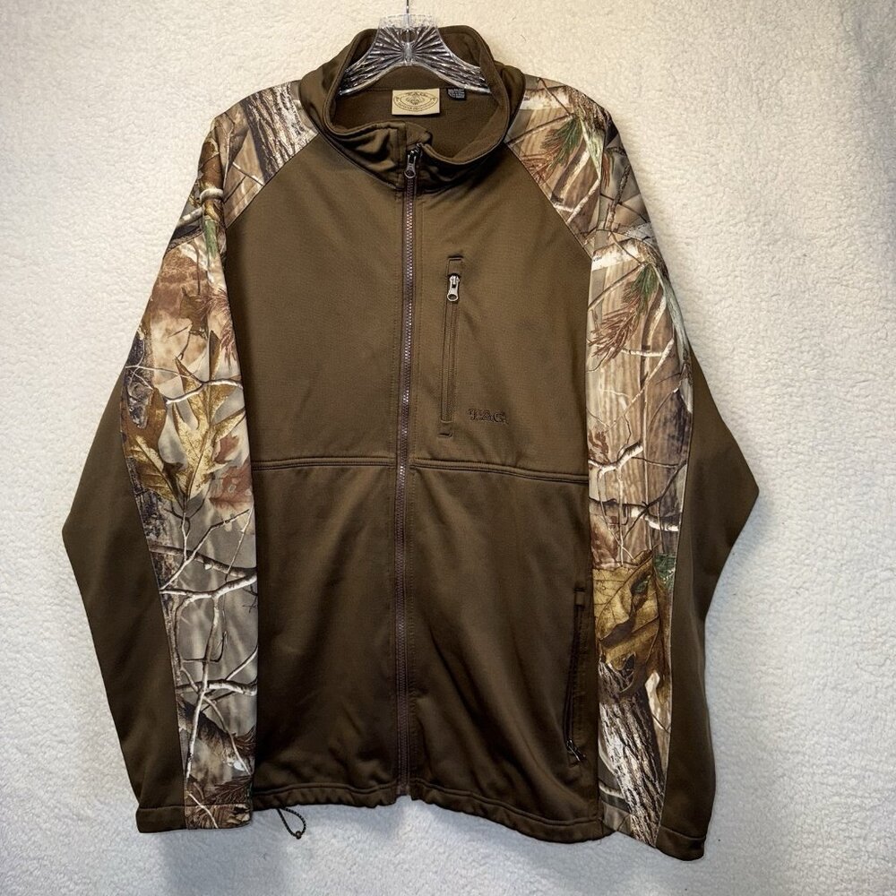 TAG Safari Jacket Mens 2XL Brown Camo Soft Shell Fleece Lined Full Zip Pockets